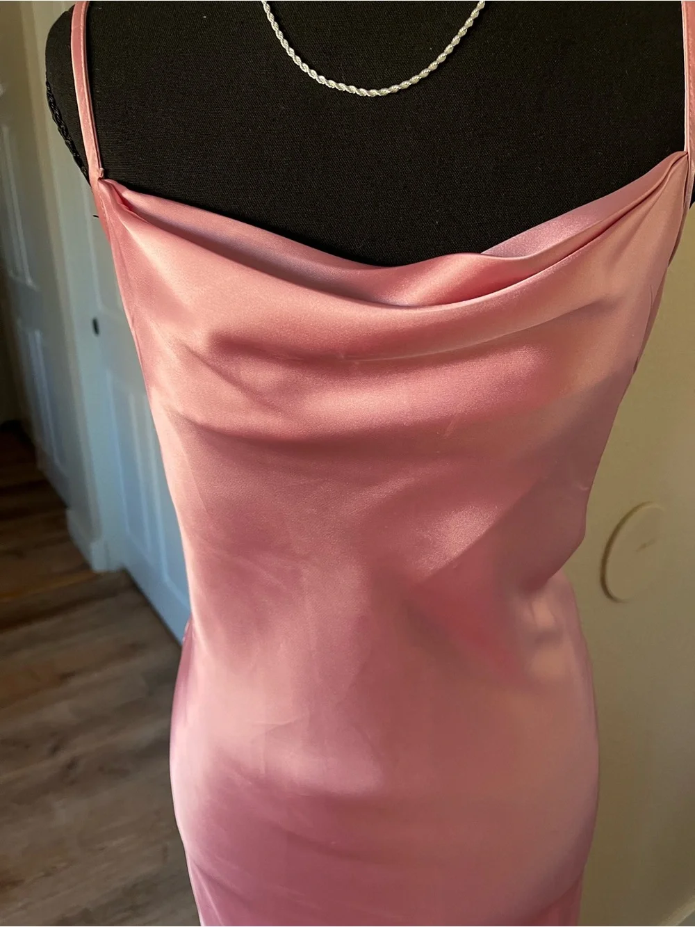 Bebe Pink Satin Cowl Neck Slip Midi Dress Small